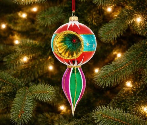 Suspension de Noël vintage goutte Aurora verre soufflé réflecteur rouge turquoise violet vert H19cm - Lilosquare