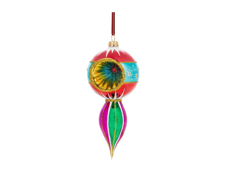 Suspension de Noël vintage goutte Aurora verre soufflé réflecteur rouge turquoise violet vert H19cm - Lilosquare