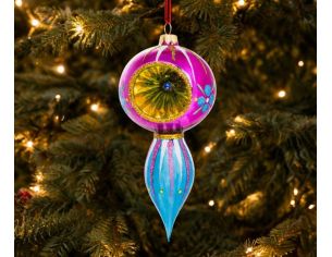 Goutte de Noël vintage verre soufflé réflecteur magenta turquoise Céleste H20cm - Lilosquare