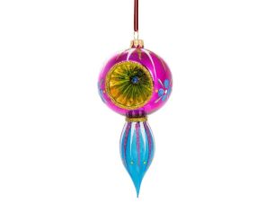 Goutte de Noël vintage verre soufflé réflecteur magenta turquoise Céleste H20cm - Lilosquare