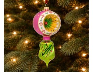 Goutte de Noël vintage verre soufflé réflecteur rose vert H19cm - Lilosquare