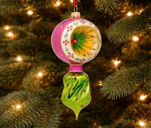 Goutte de Noël vintage verre soufflé réflecteur rose vert H19cm - Lilosquare