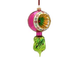 Goutte de Noël vintage verre soufflé réflecteur rose vert H19cm - Lilosquare