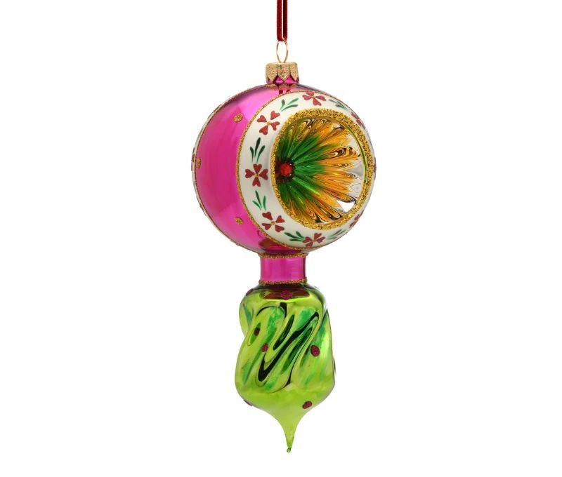Goutte de Noël vintage verre soufflé réflecteur rose vert H19cm - Lilosquare