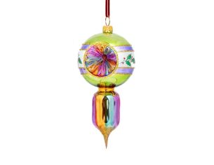 Goutte de Noël vintage verte et mauve verre soufflé réflecteur multicolore H19cm - Lilosquare