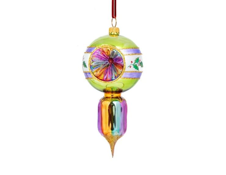 Goutte de Noël vintage verte et mauve verre soufflé réflecteur multicolore H19cm - Lilosquare
