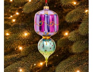 Suspension de Noël vintage verre soufflé mauve turquoise arabesques dorées H19cm - Lilosquare