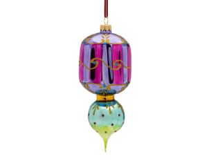 Suspension de Noël vintage verre soufflé mauve turquoise arabesques dorées H19cm - Lilosquare