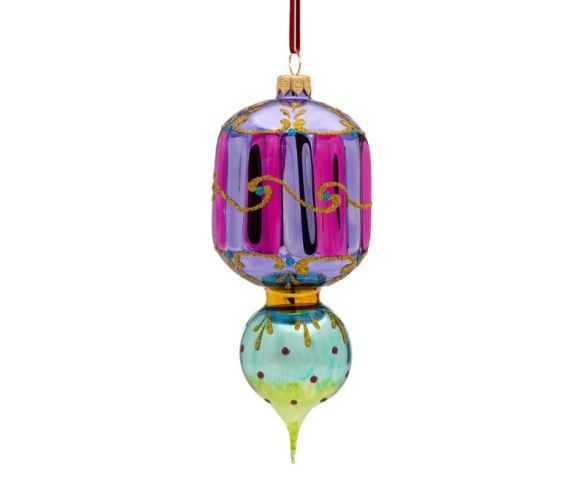 Suspension de Noël vintage verre soufflé mauve turquoise arabesques dorées H19cm - Lilosquare