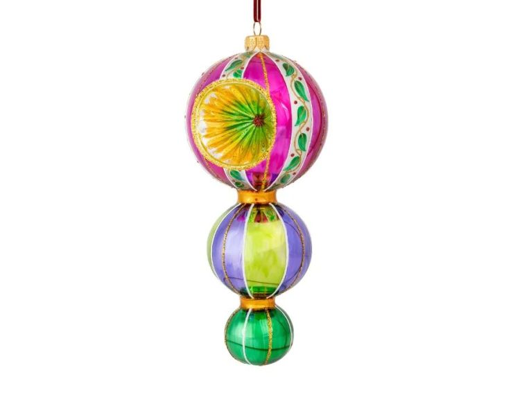 Suspension de Noël rétro multicolore rose, mauve, vert et doré verre soufflé 3 boules réflecteur H20cm - Lilosquare