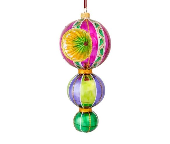 Suspension de Noël rétro multicolore rose, mauve, vert et doré verre soufflé 3 boules réflecteur H20cm - Lilosquare