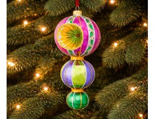 Suspension de Noël rétro multicolore rose, mauve, vert et doré verre soufflé 3 boules réflecteur H20cm - Lilosquare