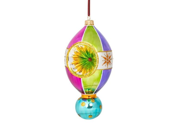 Goutte de Noël rétro verre soufflé olvale mauve vert turquoise réflecteur H19cm - Lilosquare