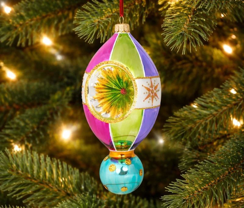 Goutte de Noël rétro verre soufflé olvale mauve vert turquoise réflecteur H19cm - Lilosquare