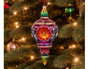 Suspension de Noël baroque verre soufflé violet rouge réflecteur arabesques dorées H18cm - Lilosquare