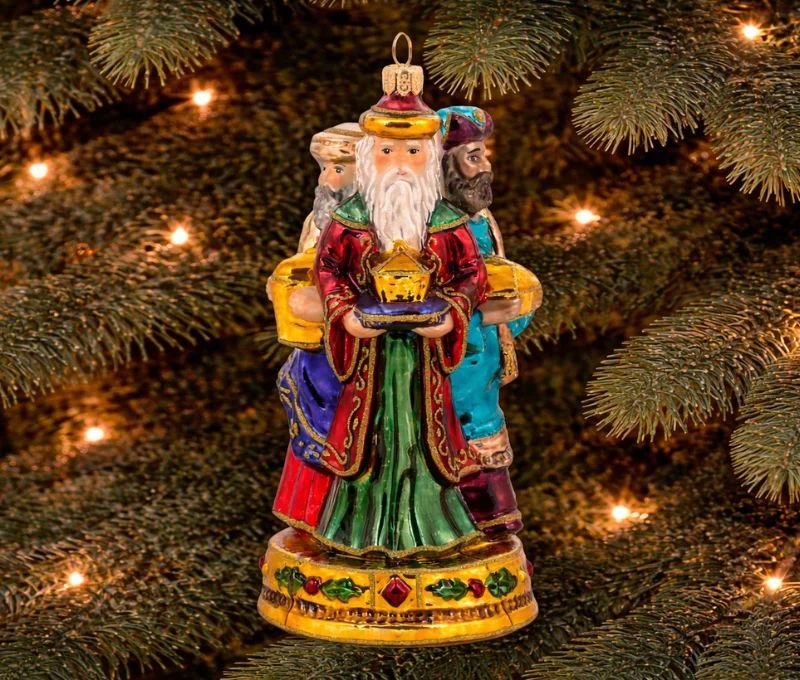 Suspension de Noël rois mages verre soufflé fait main peint rouge vert or H18cm - Lilosquare