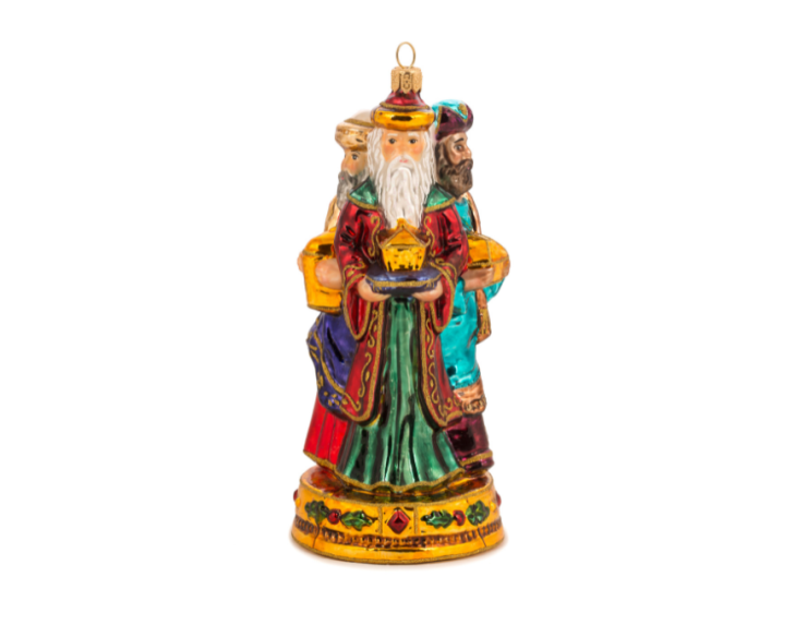 Suspension de Noël rois mages verre soufflé fait main peint rouge vert or H18cm - Lilosquare