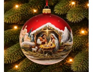 Boule de Noël crèche nativité verre soufflé rouge peint à la main Ø10cm - Lilosquare