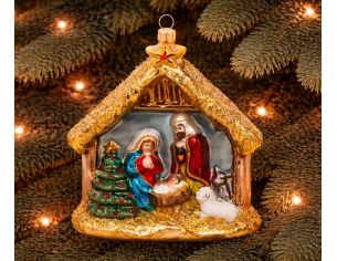 Suspension de Noël crèche nativité verre soufflé or peint main Marie Joseph H14cm - Lilosquare