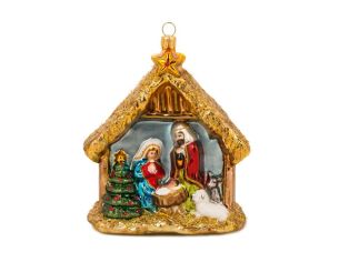 Suspension de Noël crèche nativité verre soufflé or peint main Marie Joseph H14cm - Lilosquare