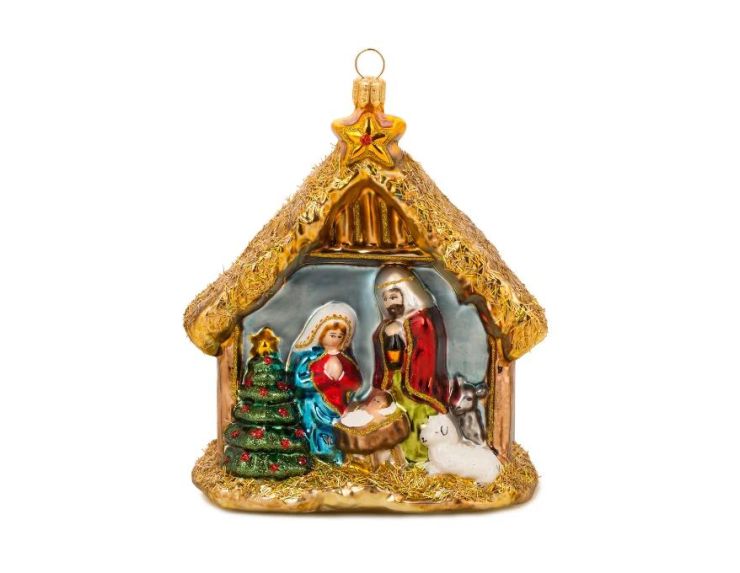 Suspension de Noël crèche nativité verre soufflé or peint main Marie Joseph H14cm - Lilosquare
