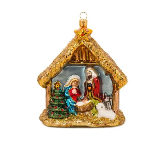 Suspension de Noël crèche nativité verre soufflé or peint main Marie Joseph H14cm - Lilosquare
