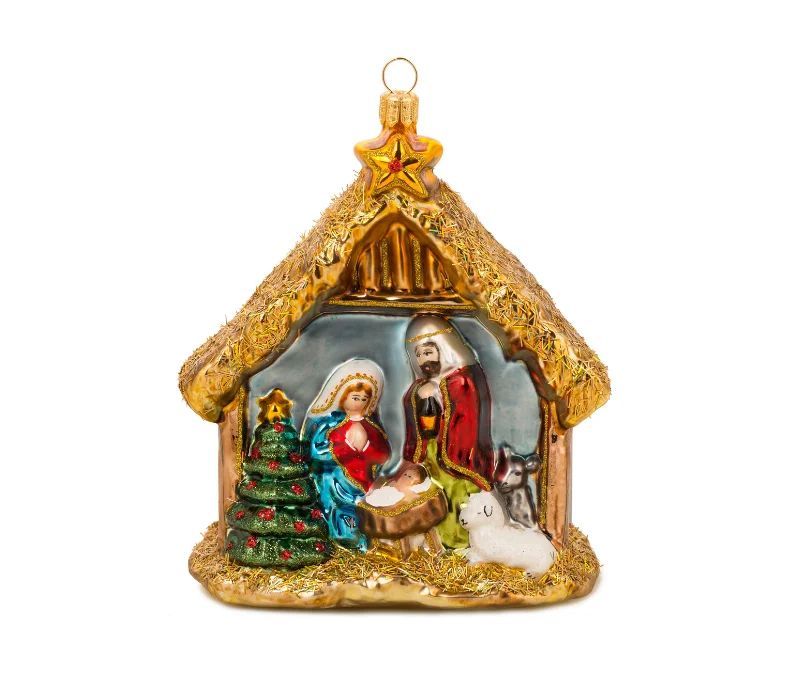 Suspension de Noël crèche nativité verre soufflé or peint main Marie Joseph H14cm - Lilosquare