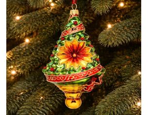 Suspension de Noël sapin verre soufflé vert rouge or avec réflecteur H15cm - Lilosquare