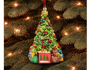 Suspension de Noël sapin décoré cadeaux ours verre soufflé vert rouge or H16cm - Lilosquare