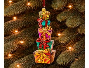 Suspension de Noël pile cadeaux verre soufflé multicolore rouge or vert H18cm - Lilosquare