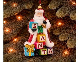 Suspension Noël Père Noël cubes SANTA verre soufflé peint main rouge multicolore H17cm - Lilosquare