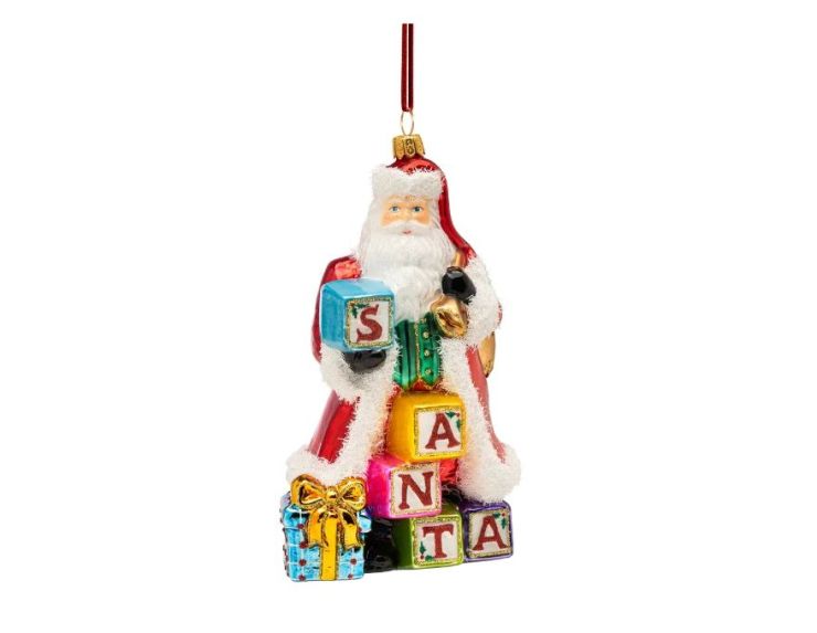 Suspension Noël Père Noël cubes SANTA verre soufflé peint main rouge multicolore H17cm - Lilosquare