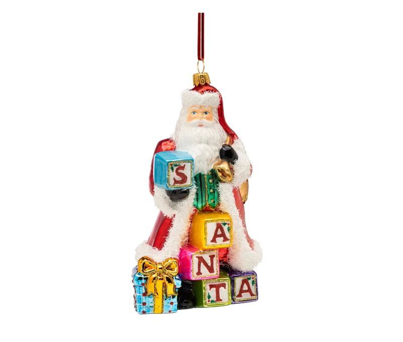 Suspension Noël Père Noël cubes SANTA verre soufflé peint main rouge multicolore H17cm - Lilosquare