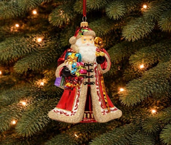 Suspension Noël Père Noël vintage verre soufflé rouge or cadeaux colorés H17cm - Lilosquare