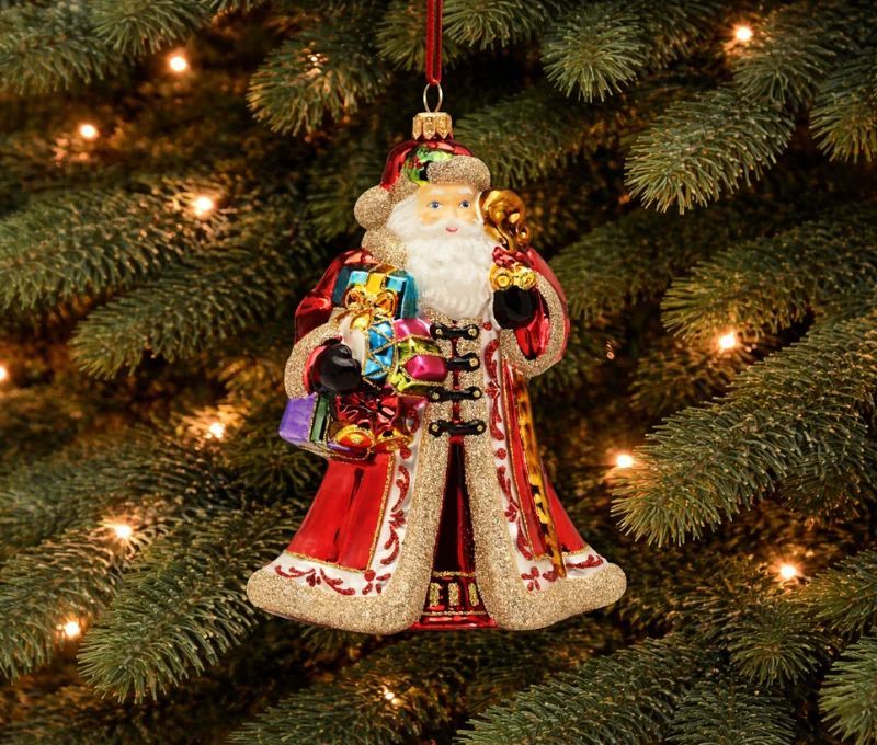 Suspension Noël Père Noël vintage verre soufflé rouge or cadeaux colorés H17cm - Lilosquare