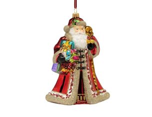 Suspension Noël Père Noël vintage verre soufflé rouge or cadeaux colorés H17cm - Lilosquare