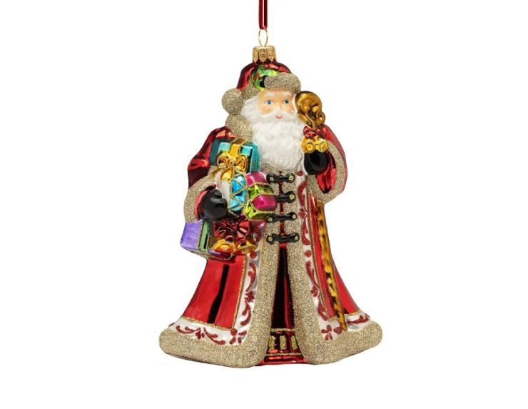 Suspension Noël Père Noël vintage verre soufflé rouge or cadeaux colorés H17cm - Lilosquare