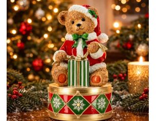 Figurine de Noël ours tambour LED polyrésine rouge vert or H30cm - Lilosquare