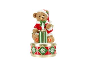 Figurine de Noël ours tambour LED polyrésine rouge vert or H30cm - Lilosquare