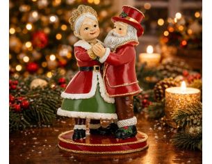 Figurine Noël Père Noël Mrs Santa dansant rouge vert or H20cm - Lilosquare