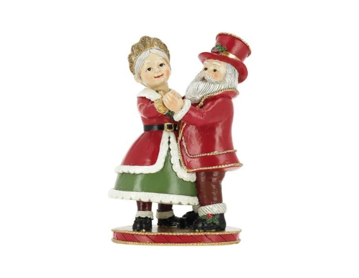Figurine Noël Père Noël Mrs Santa dansant rouge vert or H20cm - Lilosquare