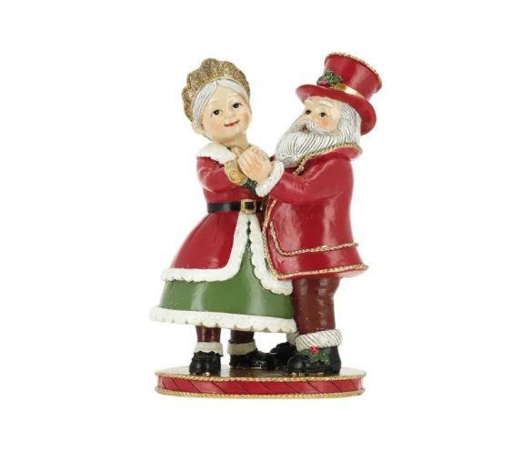 Figurine Noël Père Noël Mrs Santa dansant rouge vert or H20cm - Lilosquare