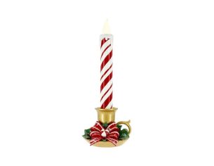 Bougie de Noël LED rayée rouge blanc bougeoir doré houx nœud H46cm - Lilosquare