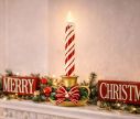 Voir la slide Bougie de Noël LED rayée rouge blanc bougeoir doré houx nœud H46cm - Lilosquare