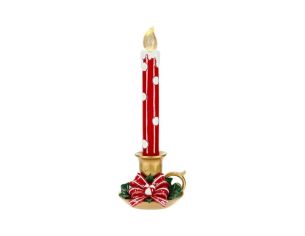 Bougie de Noël LED rouge pois blancs bougeoir or houx nœud H36cm - Lilosquare