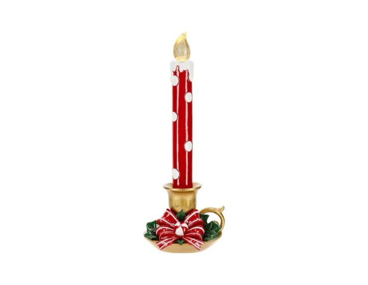 Bougie de Noël LED rouge pois blancs bougeoir or houx nœud H36cm - Lilosquare