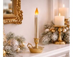 Bougie de Noël LED blanc or bougeoir doré flamme LED H32cm - Lilosquare