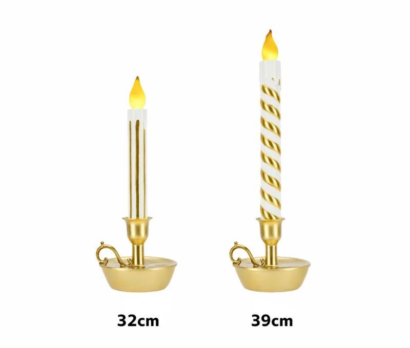 Bougie de Noël LED blanc or bougeoir doré flamme LED H32cm - Lilosquare