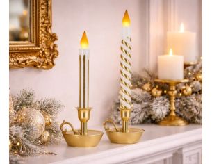 Bougie de Noël LED blanc or bougeoir doré flamme LED H32cm - Lilosquare