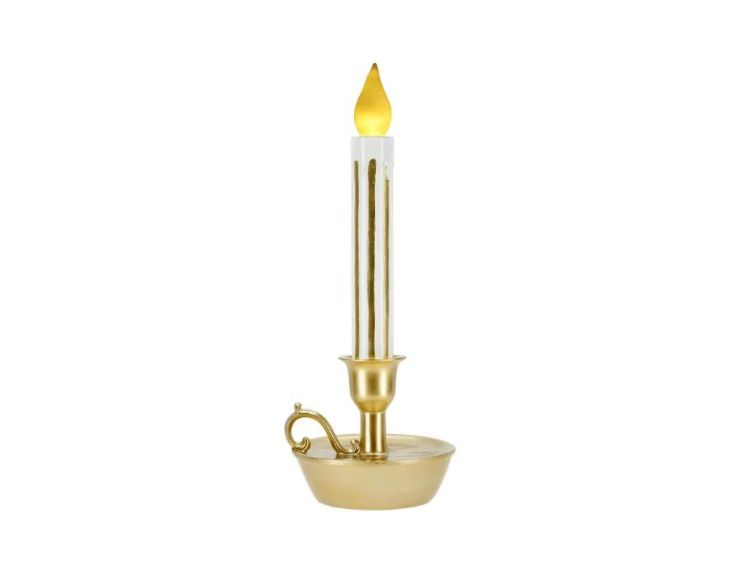 Bougie de Noël LED blanc or bougeoir doré flamme LED H32cm - Lilosquare